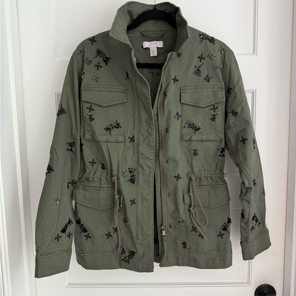 Embroidered Olive Green Women's Jacket